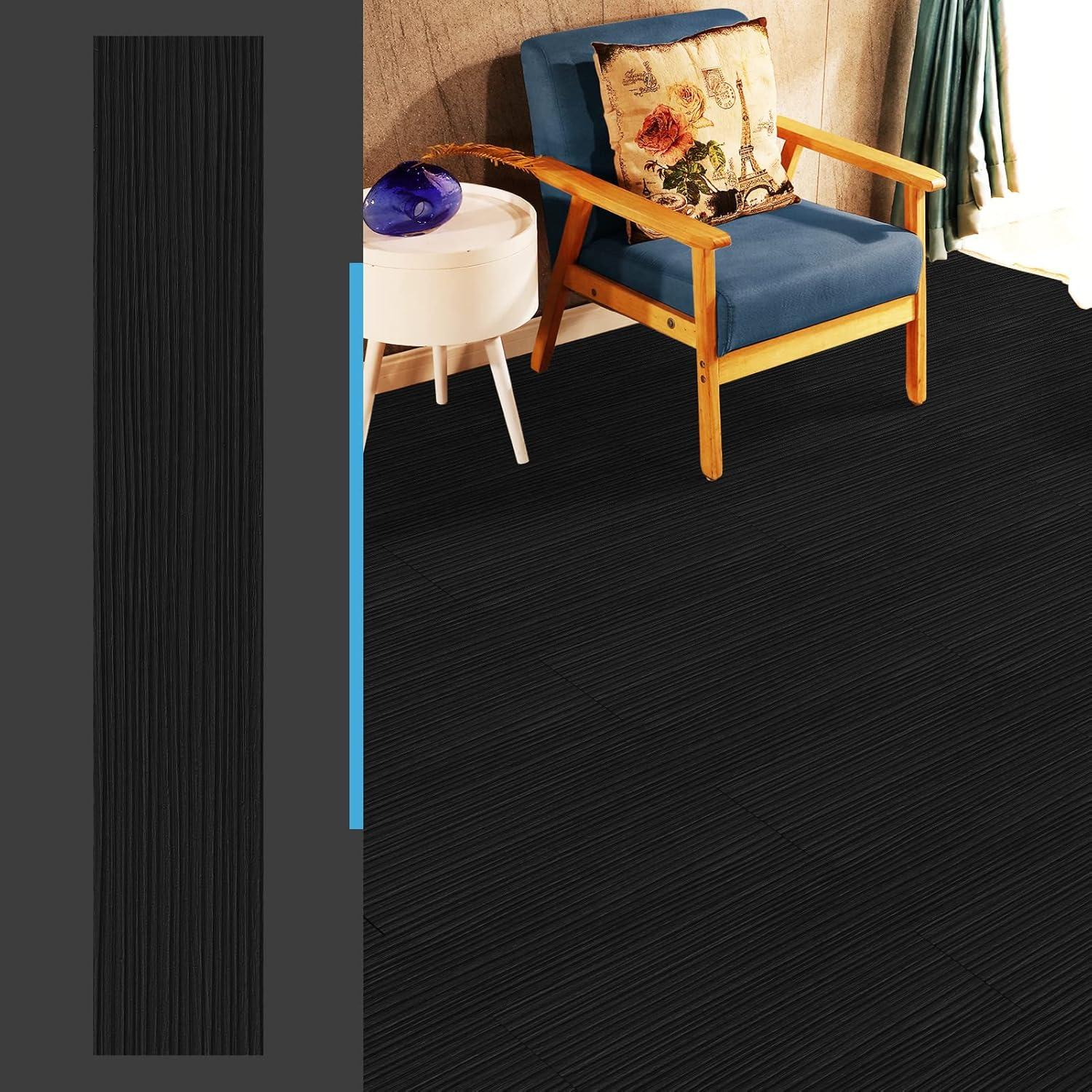 imageArt3d 36Pack 54 Sqft Peel and Stick Floor Tiles Vinyl Plank Flooring Wood Look Adhesive and Waterproof Tile Sticker for Bedroom Living Room Kitchen RV in EbonyBlack