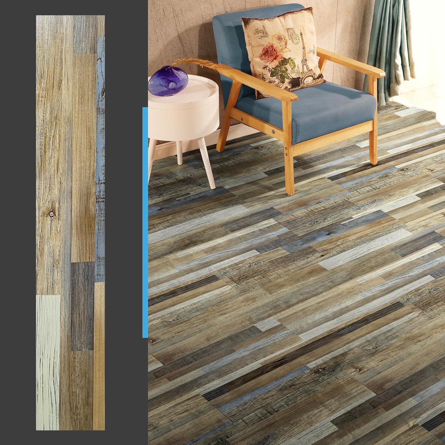 imageArt3d 36Pack 54 Sqft Peel and Stick Floor Tiles Vinyl Plank Flooring Wood Look Adhesive and Waterproof Tile Sticker for Bedroom Living Room Kitchen RV in EbonyAspen Yellow
