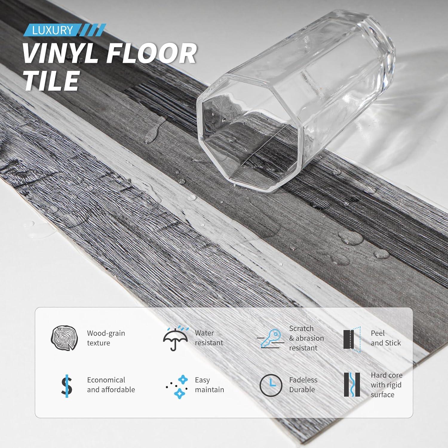 imageArt3d 36Pack 54 Sqft Peel and Stick Floor Tiles Vinyl Plank Flooring Wood Look Adhesive and Waterproof Tile Sticker for Bedroom Living Room Kitchen RV in EbonyGrey