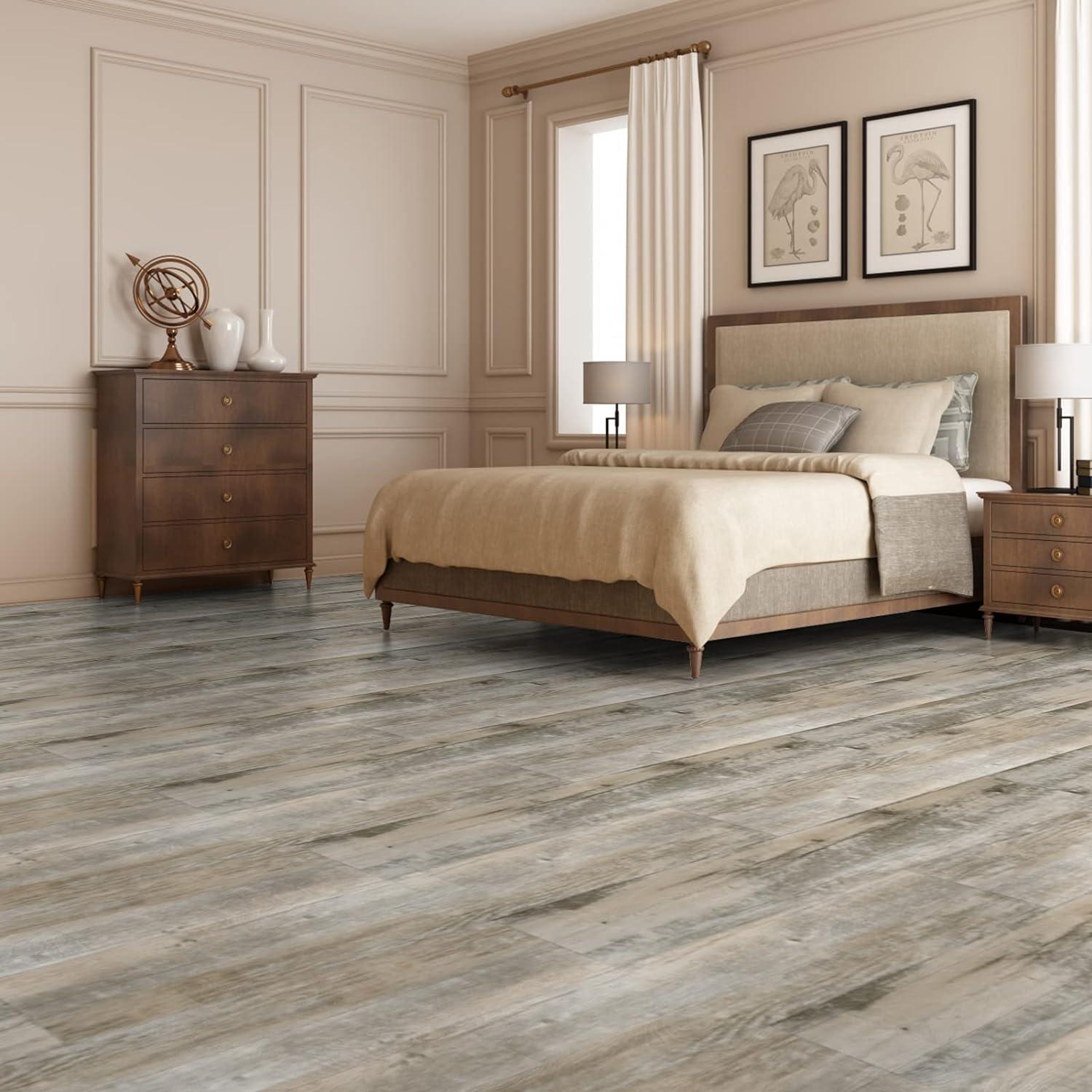 imageArt3d 36Pack 54 Sqft Peel and Stick Floor Tiles Vinyl Plank Flooring Wood Look Adhesive and Waterproof Tile Sticker for Bedroom Living Room Kitchen RV in EbonyOld Wood