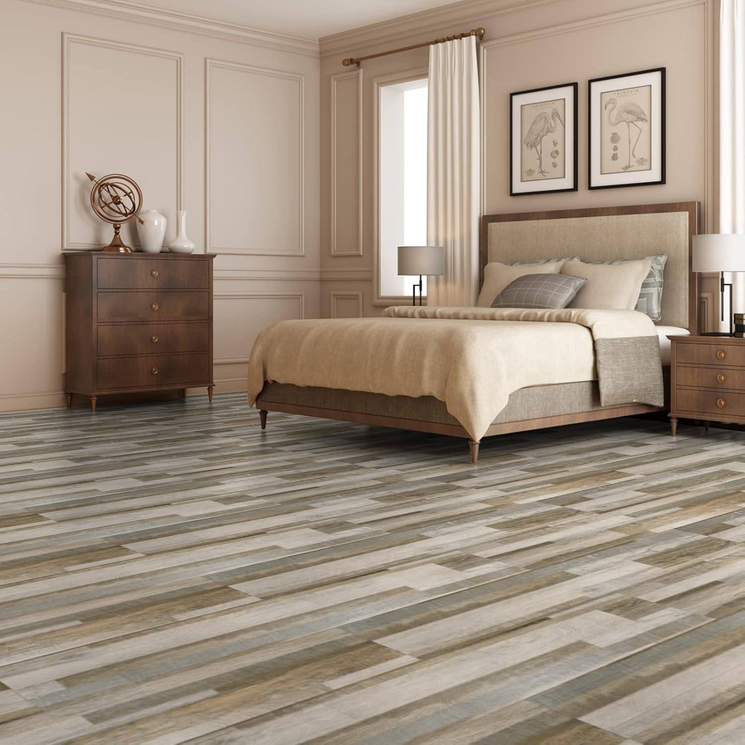 imageArt3d 36Pack 54 Sqft Peel and Stick Floor Tiles Vinyl Plank Flooring Wood Look Adhesive and Waterproof Tile Sticker for Bedroom Living Room Kitchen RV in EbonyAged Wood