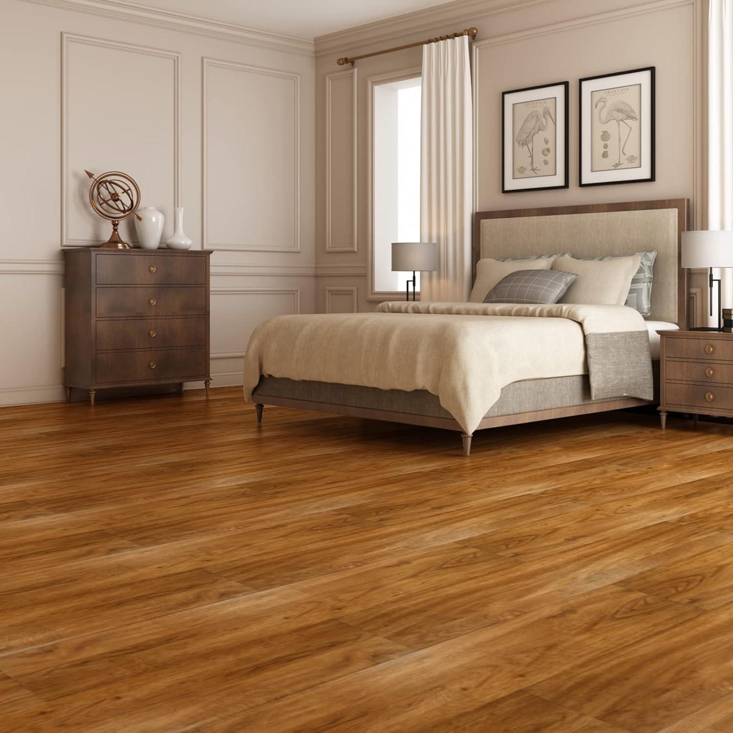 imageArt3d 36Pack 54 Sqft Peel and Stick Floor Tiles Vinyl Plank Flooring Wood Look Adhesive and Waterproof Tile Sticker for Bedroom Living Room Kitchen RV in EbonyRosewood