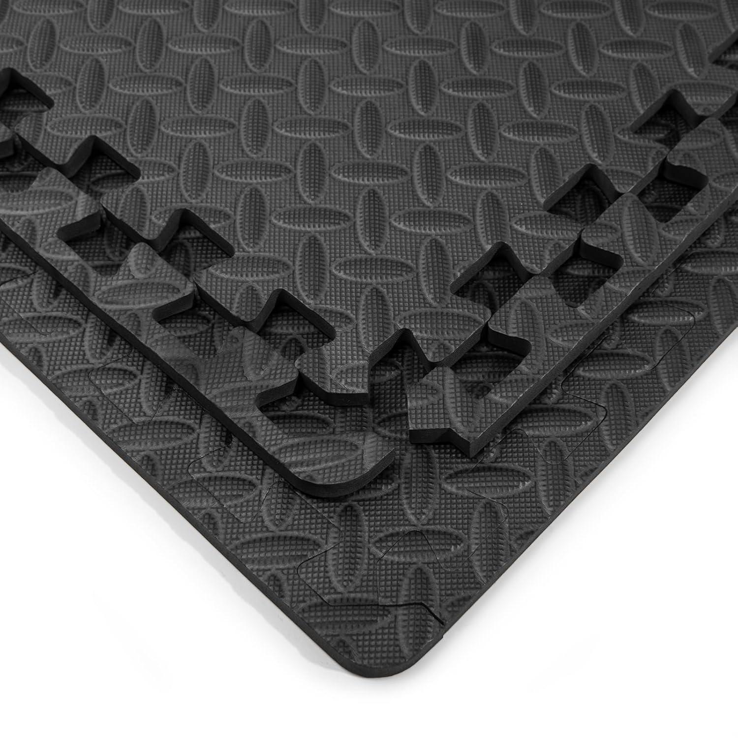 imageArt3d 48 SqFt Eva Puzzle Exercise Mats 24quotx24quot x 12quot Thick Foam Interlocking Tiles for Flooring Workout Gym Equipments Pack of 12Black  12 Tiles  48 Sq Ft  12 Inch