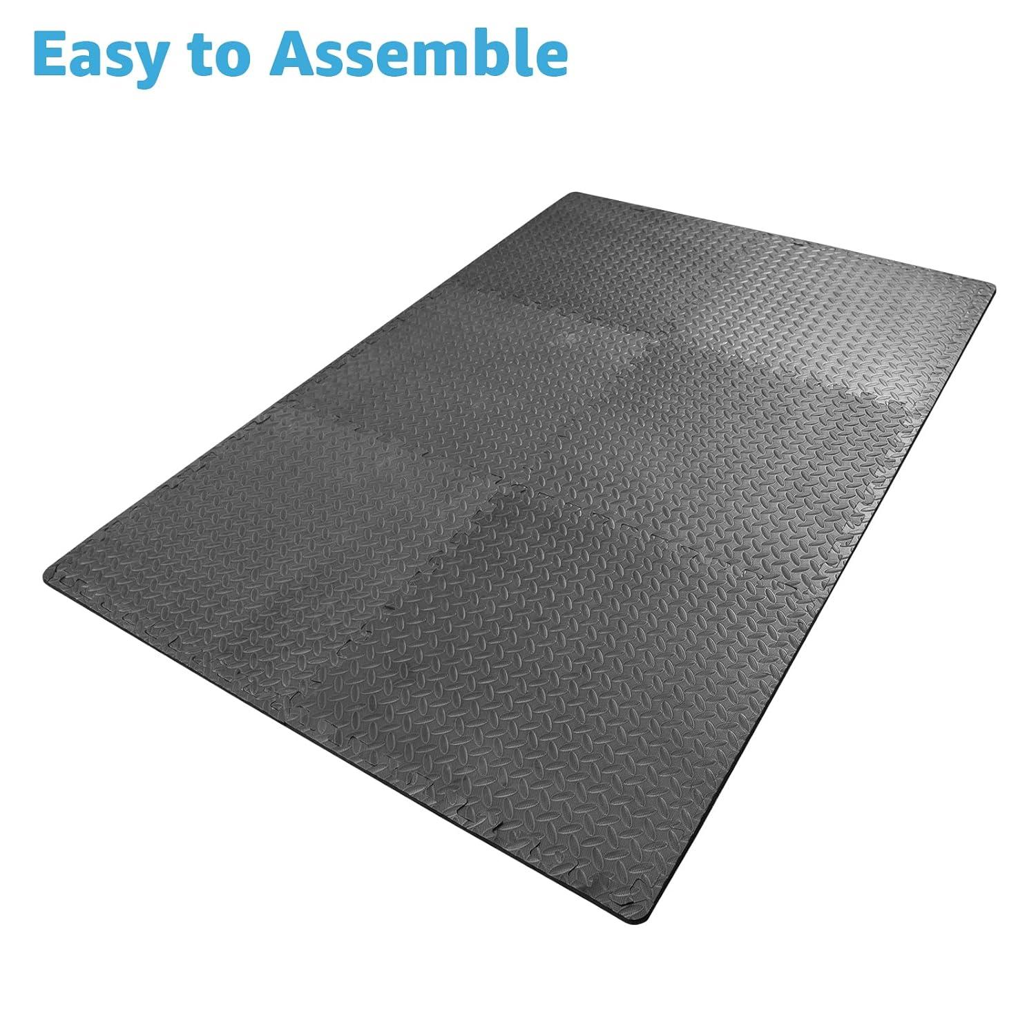 imageArt3d 48 SqFt Eva Puzzle Exercise Mats 24quotx24quot x 12quot Thick Foam Interlocking Tiles for Flooring Workout Gym Equipments Pack of 12Black  6 Tiles  24 Sq Ft  12 Inch