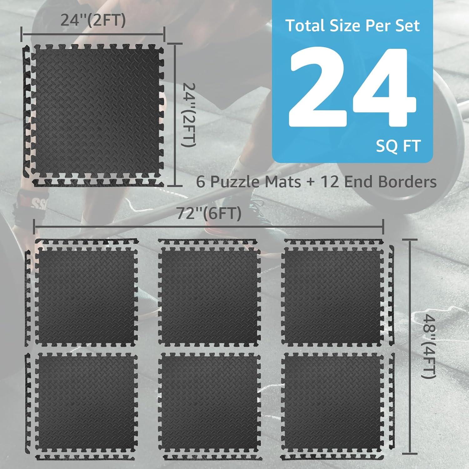 imageArt3d 48 SqFt Eva Puzzle Exercise Mats 24quotx24quot x 12quot Thick Foam Interlocking Tiles for Flooring Workout Gym Equipments Pack of 12Black  6 Tiles  24 Sq Ft  12 Inch