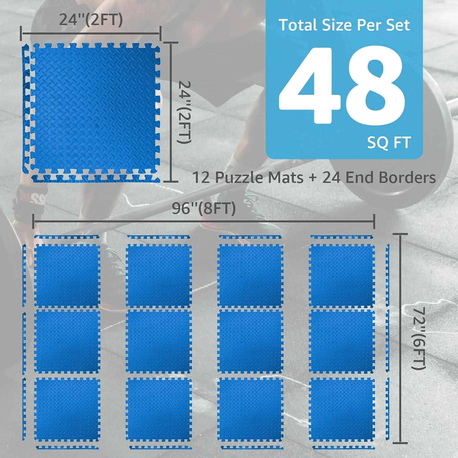 imageArt3d 48 SqFt Eva Puzzle Exercise Mats 24quotx24quot x 12quot Thick Foam Interlocking Tiles for Flooring Workout Gym Equipments Pack of 12Blue  12 Tiles  48 Sq Ft  12 Inch