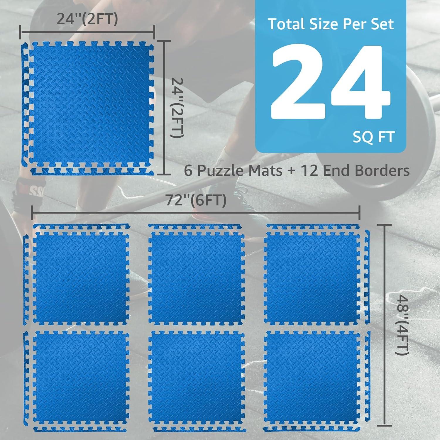 imageArt3d 48 SqFt Eva Puzzle Exercise Mats 24quotx24quot x 12quot Thick Foam Interlocking Tiles for Flooring Workout Gym Equipments Pack of 12Blue  6 Tiles  24 Sq Ft  12 Inch