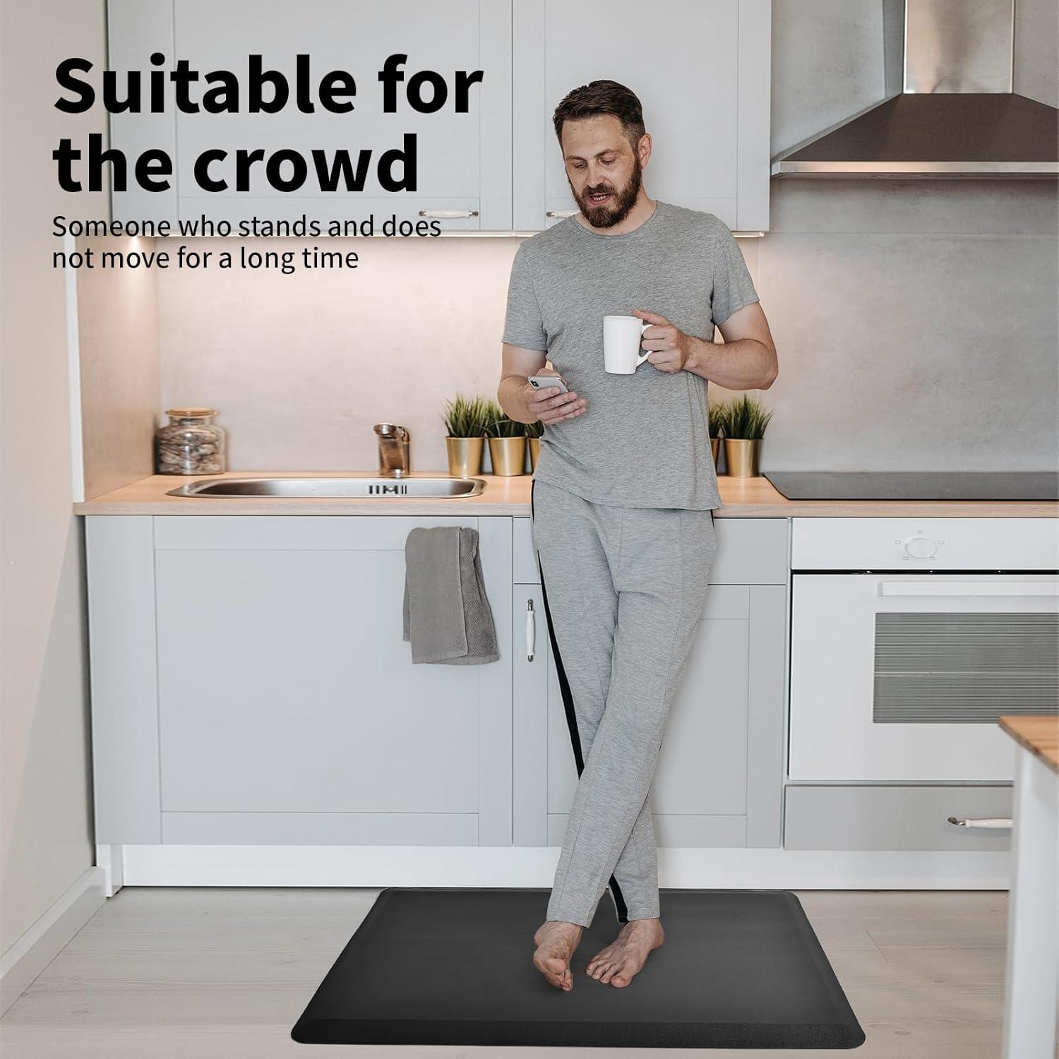 imageArt3d Anti Fatigue Mat  12 Inch Cushioned Kitchen Mat Comfort ampamp Non Slip Cushion for Standing Desk Office or Garage Floor 173quotx28quot BlackBlack