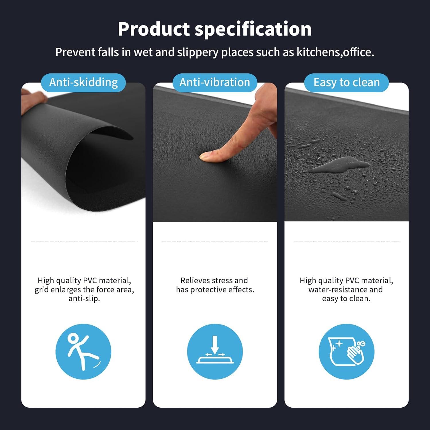 imageArt3d Anti Fatigue Mat  12 Inch Cushioned Kitchen Mat Comfort ampamp Non Slip Cushion for Standing Desk Office or Garage Floor 173quotx28quot BlackBlack