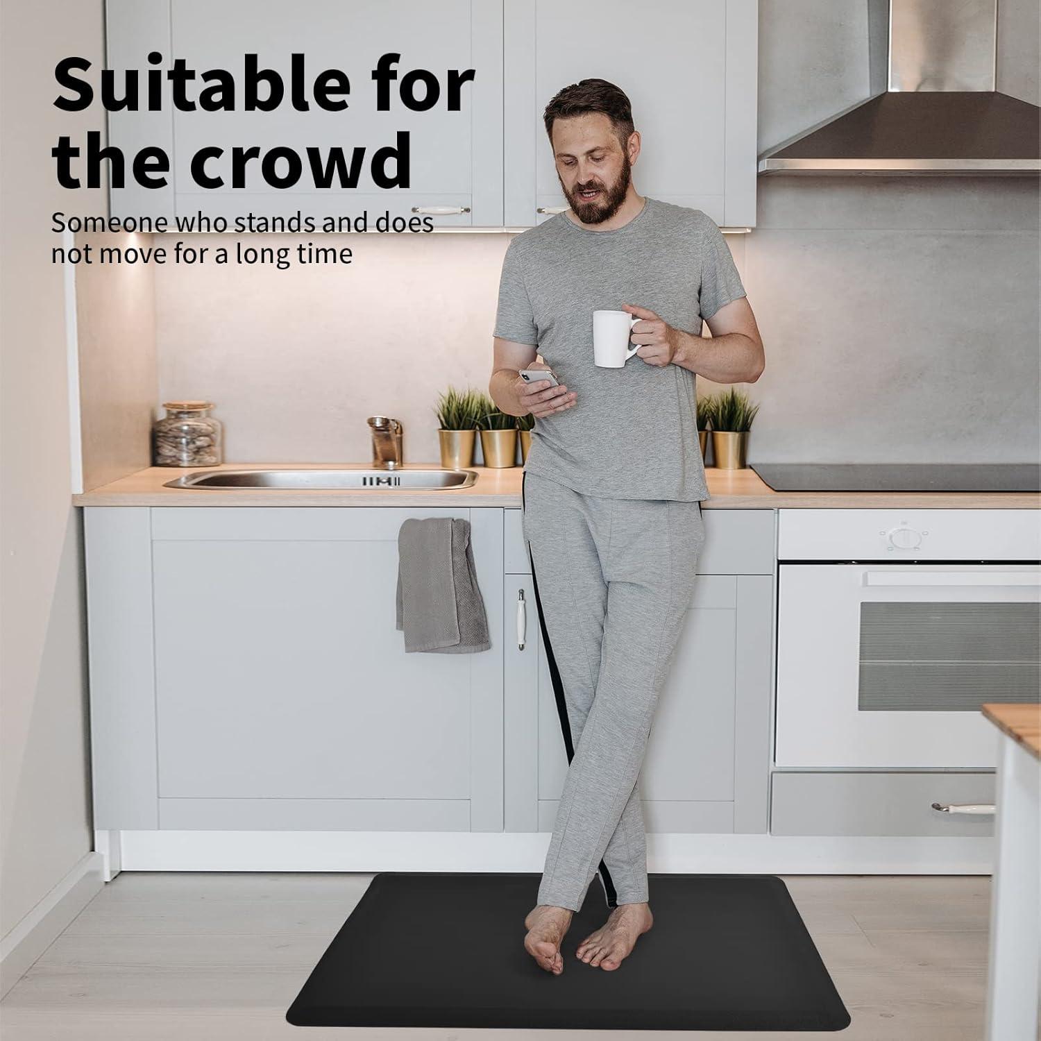 imageArt3d Anti Fatigue Mat  12 Inch Cushioned Kitchen Mat Comfort ampamp Non Slip Cushion for Standing Desk Office or Garage Floor 173quotx28quot BlackBlack