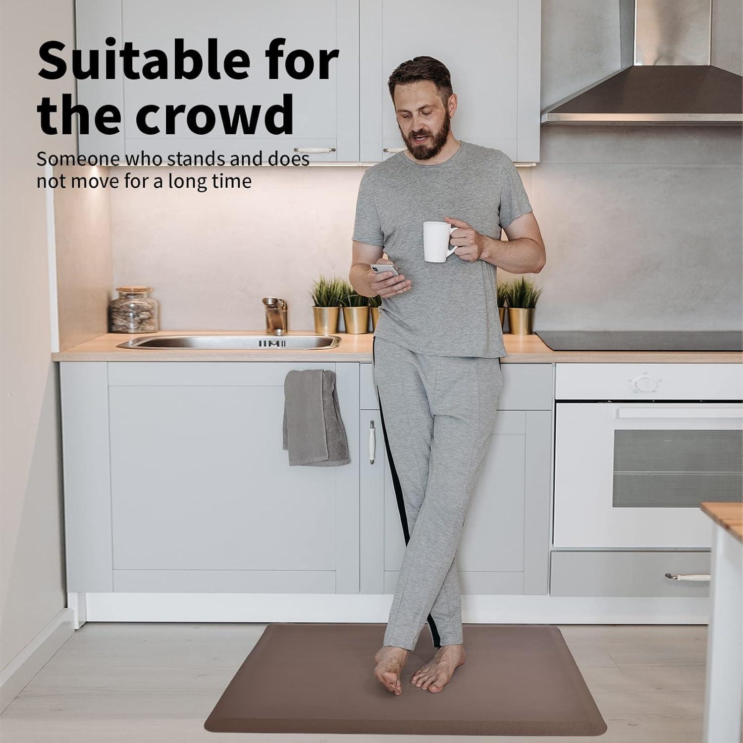 imageArt3d Anti Fatigue Mat  12 Inch Cushioned Kitchen Mat Comfort ampamp Non Slip Cushion for Standing Desk Office or Garage Floor 173quotx28quot BlackBrown