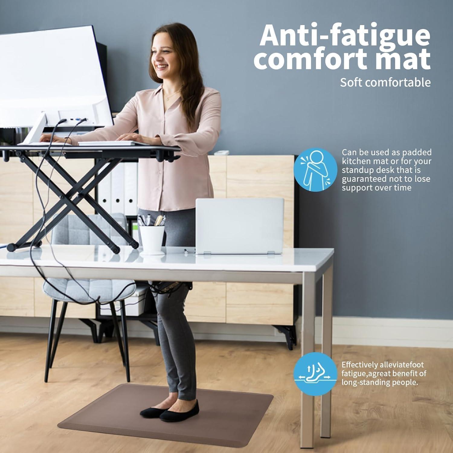 imageArt3d Anti Fatigue Mat  12 Inch Cushioned Kitchen Mat Comfort ampamp Non Slip Cushion for Standing Desk Office or Garage Floor 173quotx28quot BlackBrown