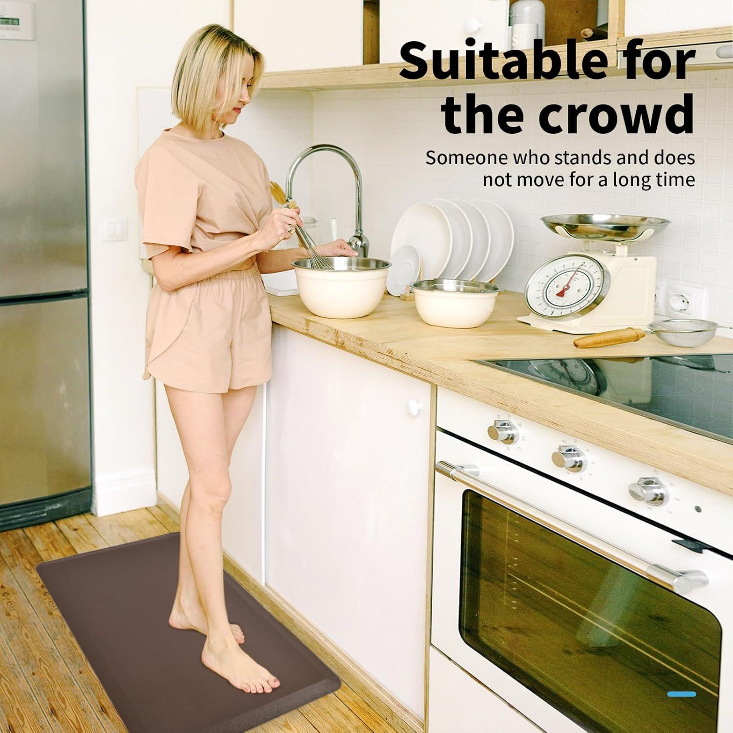 imageArt3d Anti Fatigue Mat  12 Inch Cushioned Kitchen Mat Comfort ampamp Non Slip Cushion for Standing Desk Office or Garage Floor 173quotx28quot BlackBrown