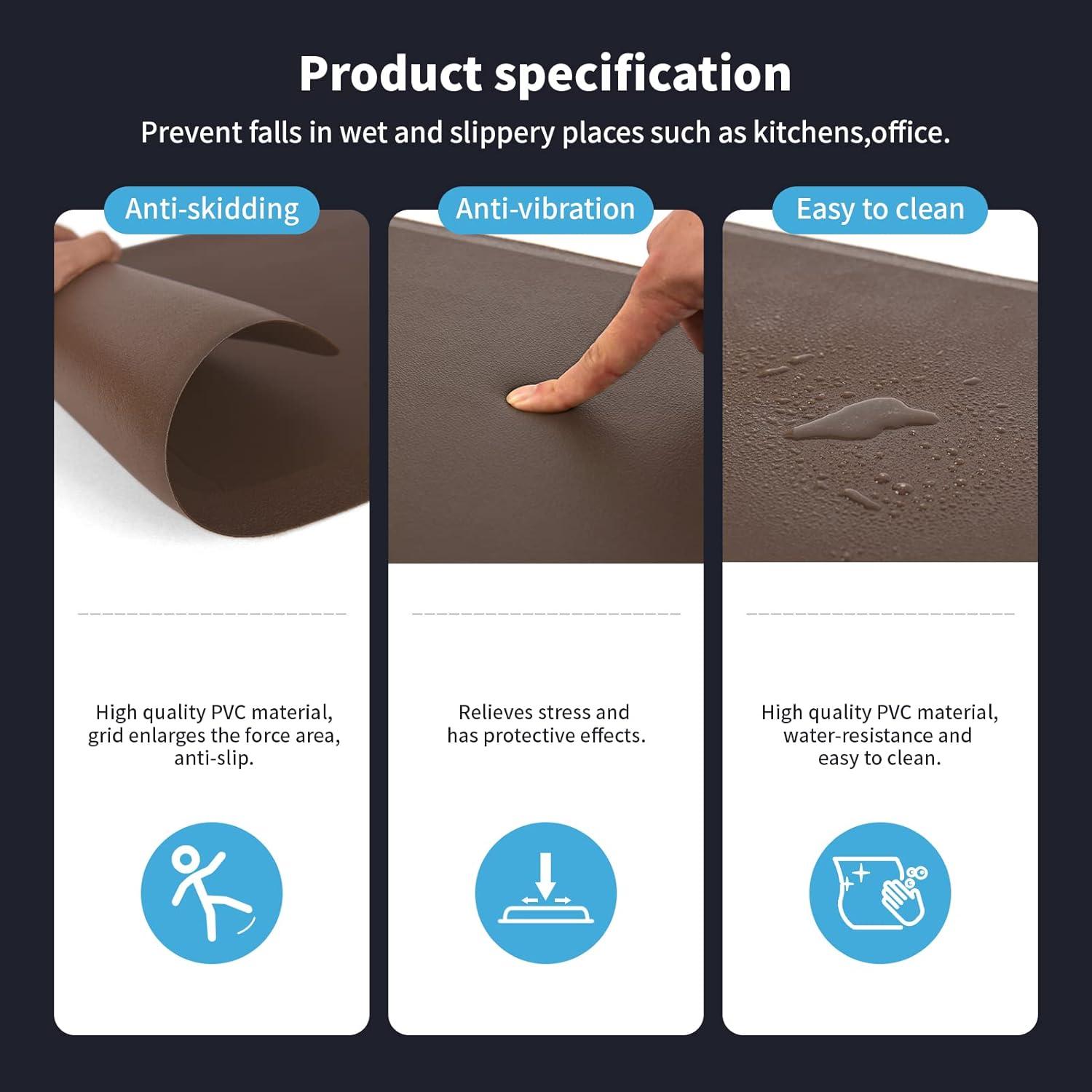 imageArt3d Anti Fatigue Mat  12 Inch Cushioned Kitchen Mat Comfort ampamp Non Slip Cushion for Standing Desk Office or Garage Floor 173quotx28quot BlackBrown