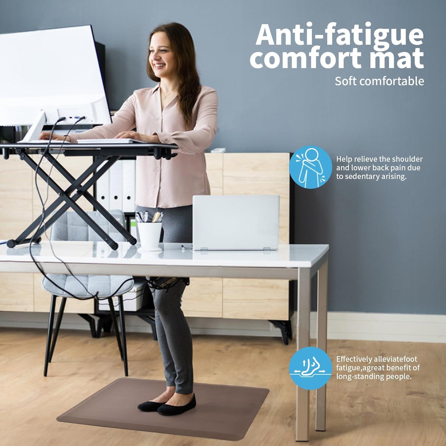 imageArt3d Anti Fatigue Mat  12 Inch Cushioned Kitchen Mat Comfort ampamp Non Slip Cushion for Standing Desk Office or Garage Floor 173quotx28quot BlackBrown