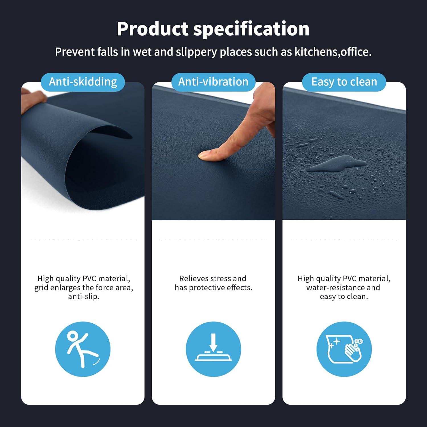 imageArt3d Anti Fatigue Mat  12 Inch Cushioned Kitchen Mat Comfort ampamp Non Slip Cushion for Standing Desk Office or Garage Floor 173quotx28quot BlackMajolica Blue