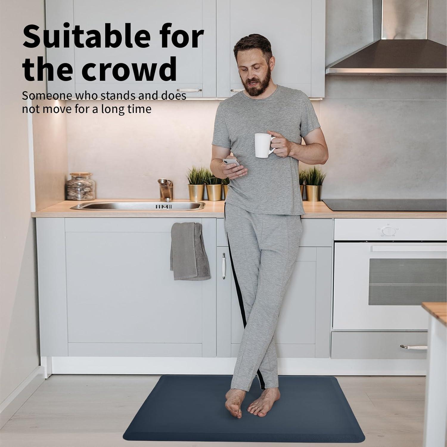 imageArt3d Anti Fatigue Mat  12 Inch Cushioned Kitchen Mat Comfort ampamp Non Slip Cushion for Standing Desk Office or Garage Floor 173quotx28quot BlackMajolica Blue