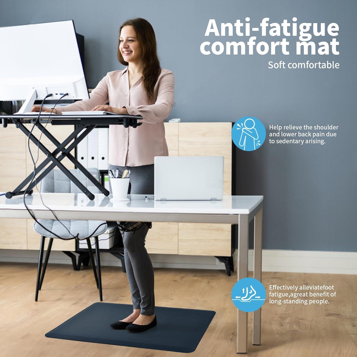 imageArt3d Anti Fatigue Mat  12 Inch Cushioned Kitchen Mat Comfort ampamp Non Slip Cushion for Standing Desk Office or Garage Floor 173quotx28quot BlackMajolica Blue
