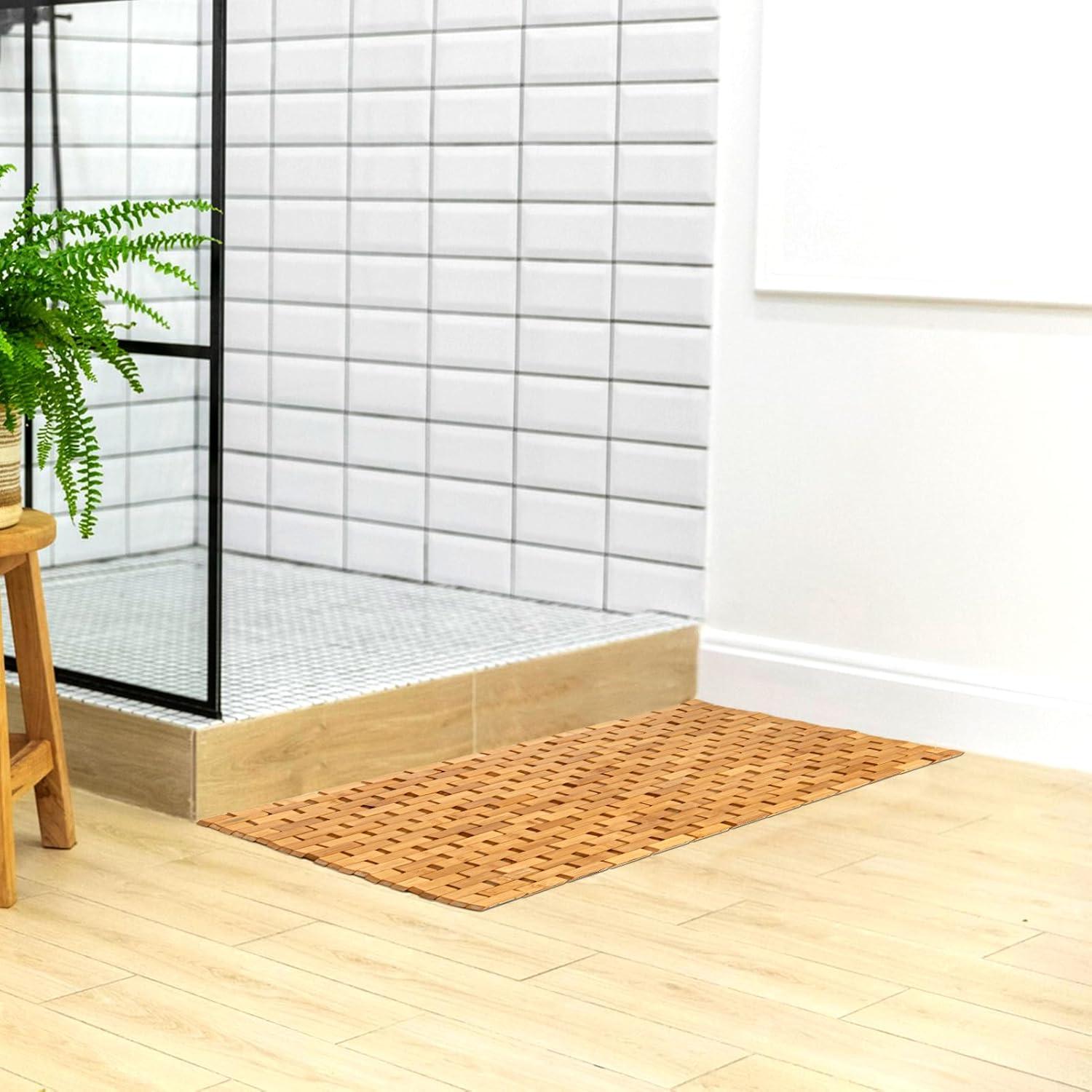 imageArt3d Bamboo Shower Mat for Bathroom Sauna Spa or Outdoor Use NonSlip 24x16 Inch Natural Teak Floor Mat WaterResistant Bath Accessory for Shower Poolside or Wet Surfaces236 x 165 Rectangular