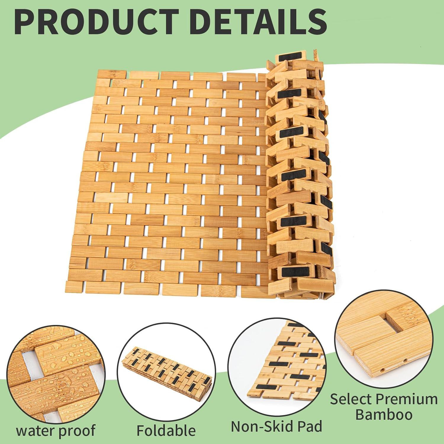 imageArt3d Bamboo Shower Mat for Bathroom Sauna Spa or Outdoor Use NonSlip 24x16 Inch Natural Teak Floor Mat WaterResistant Bath Accessory for Shower Poolside or Wet Surfaces236 x 165 Rectangular