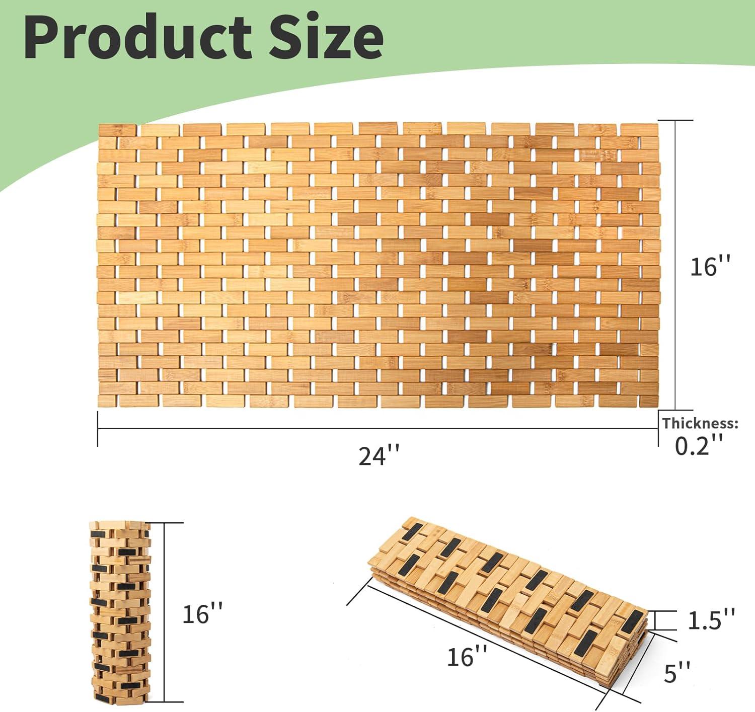 imageArt3d Bamboo Shower Mat for Bathroom Sauna Spa or Outdoor Use NonSlip 24x16 Inch Natural Teak Floor Mat WaterResistant Bath Accessory for Shower Poolside or Wet Surfaces236 x 165 Rectangular