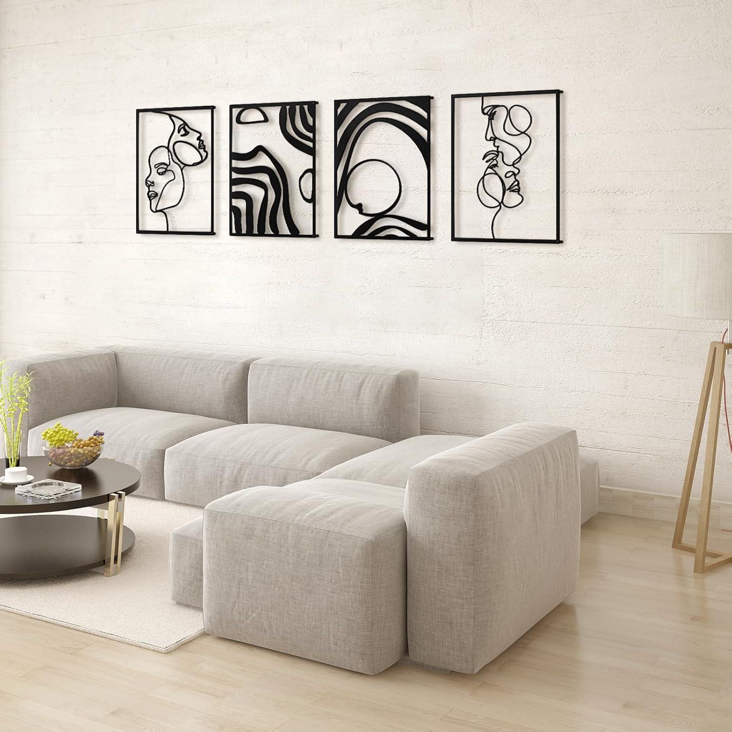 imageArt3d Black Metal Wall art 4 Pieces Wall Decor for Living Room Bedroom Hallway Hotel Natural Mountain Pattern Wall Art Style Line Art Wall DcorBlack