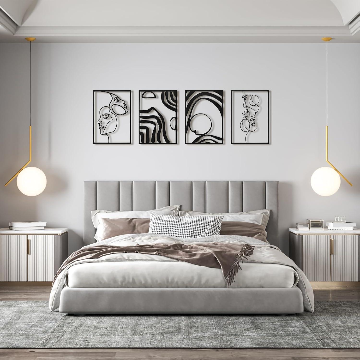 imageArt3d Black Metal Wall art 4 Pieces Wall Decor for Living Room Bedroom Hallway Hotel Natural Mountain Pattern Wall Art Style Line Art Wall DcorBlack