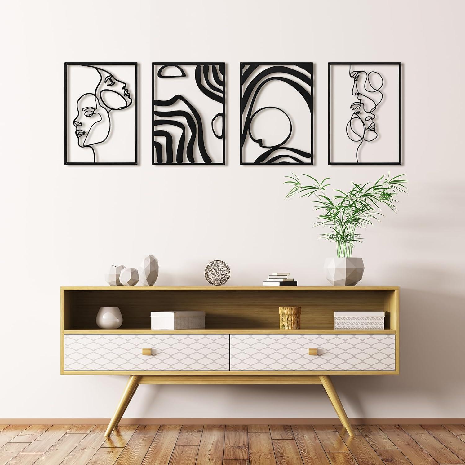 imageArt3d Black Metal Wall art 4 Pieces Wall Decor for Living Room Bedroom Hallway Hotel Natural Mountain Pattern Wall Art Style Line Art Wall DcorBlack