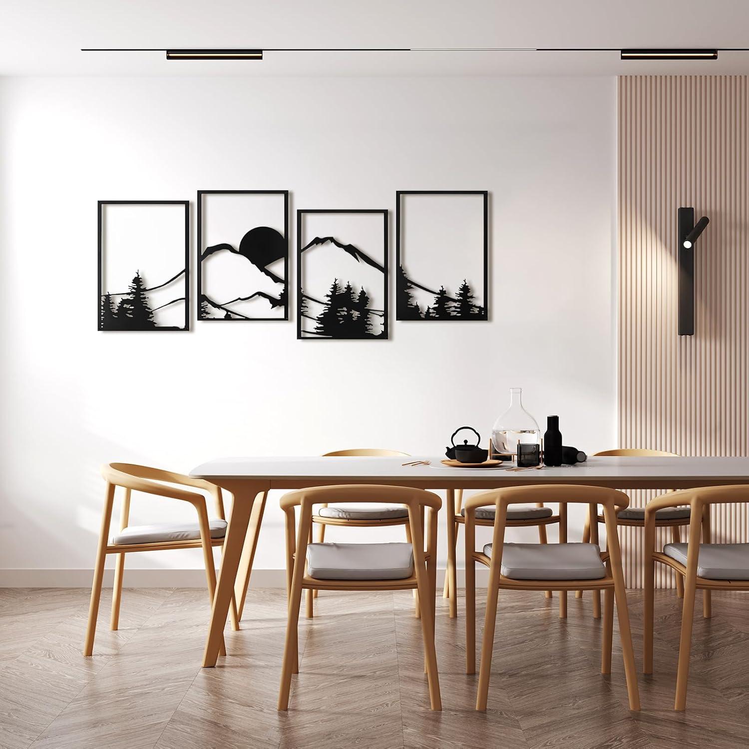 imageArt3d Black Metal Wall art 4 Pieces Wall Decor for Living Room Bedroom Hallway Hotel Natural Mountain Pattern Wall Art Style Line Art Wall DcorBlackMountain