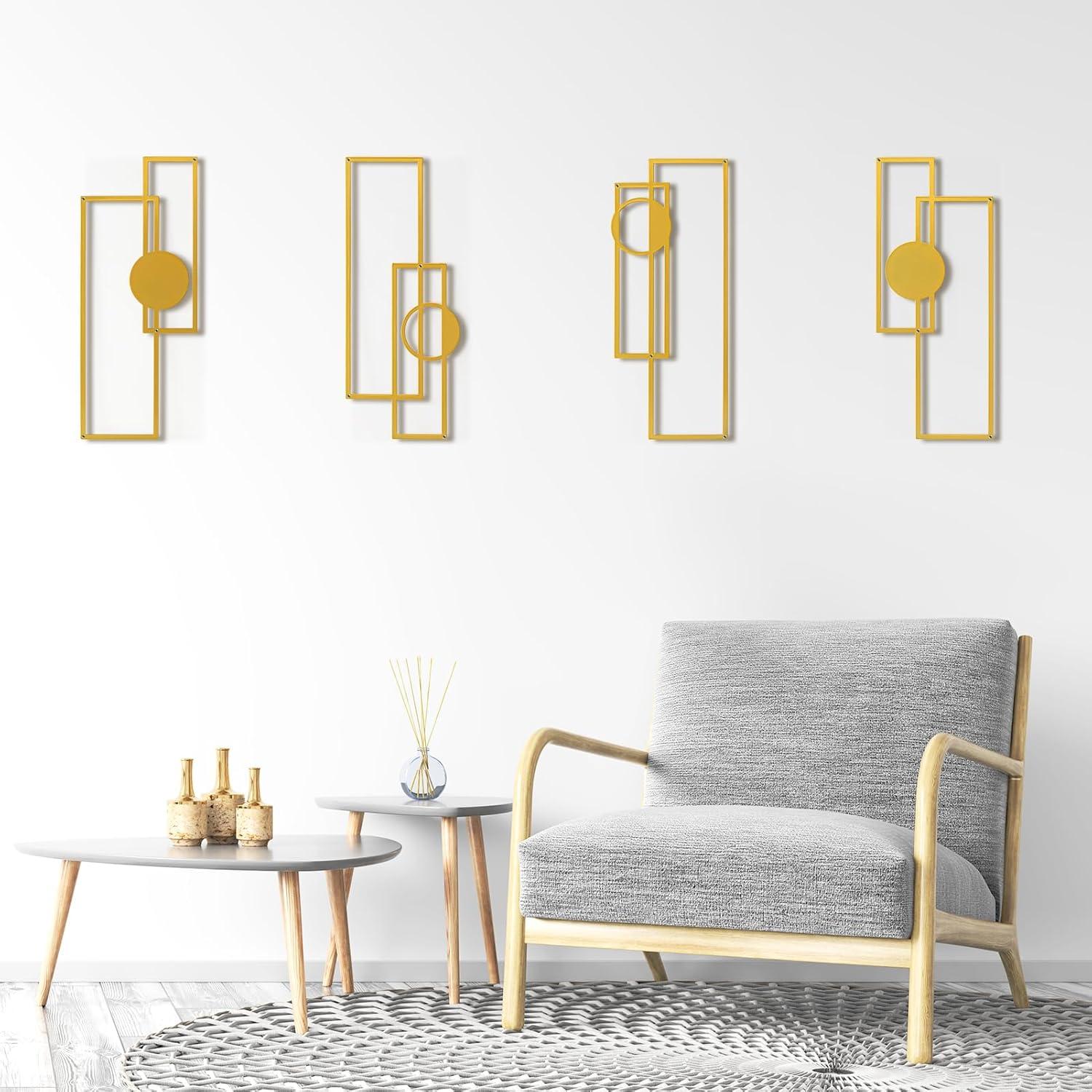 imageArt3d Black Metal Wall art 4 Pieces Wall Decor for Living Room Bedroom Hallway Hotel Natural Mountain Pattern Wall Art Style Line Art Wall DcorGoldMinimalist