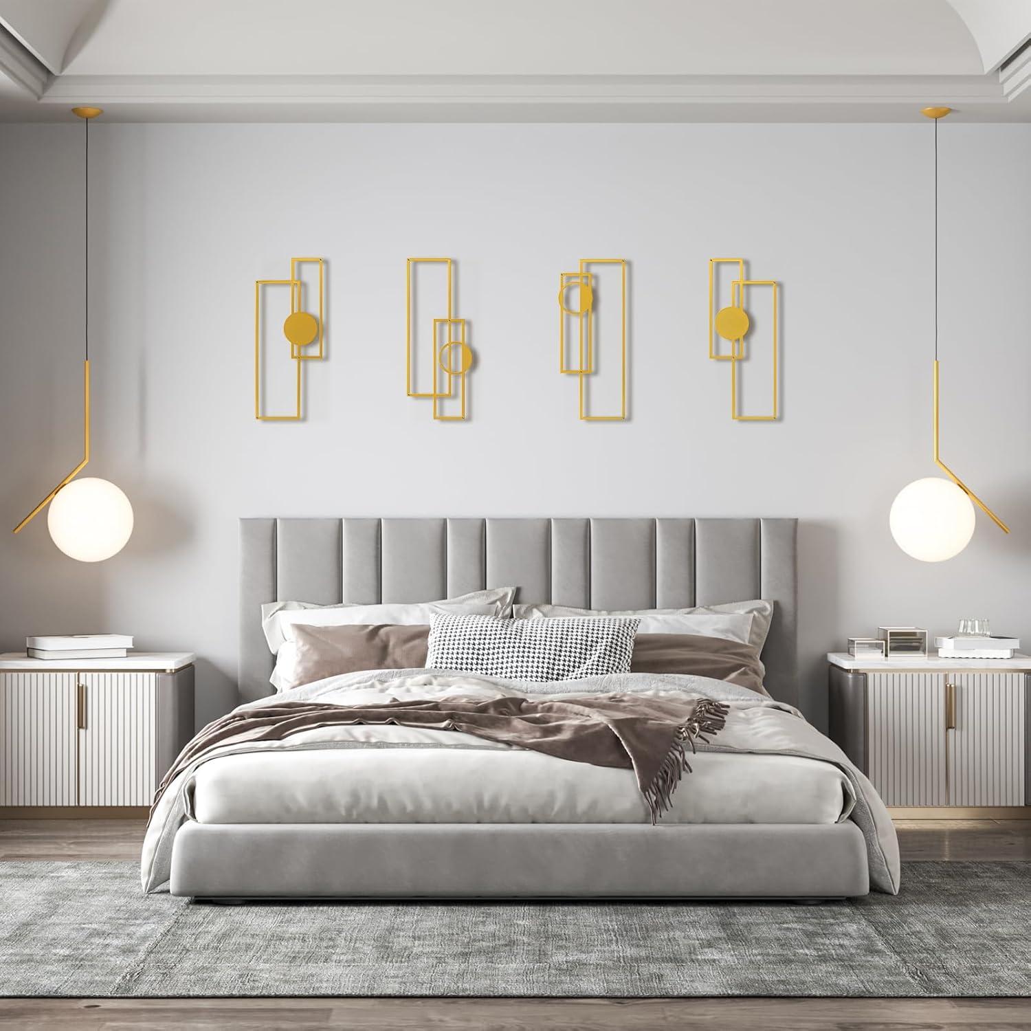 imageArt3d Black Metal Wall art 4 Pieces Wall Decor for Living Room Bedroom Hallway Hotel Natural Mountain Pattern Wall Art Style Line Art Wall DcorGoldMinimalist