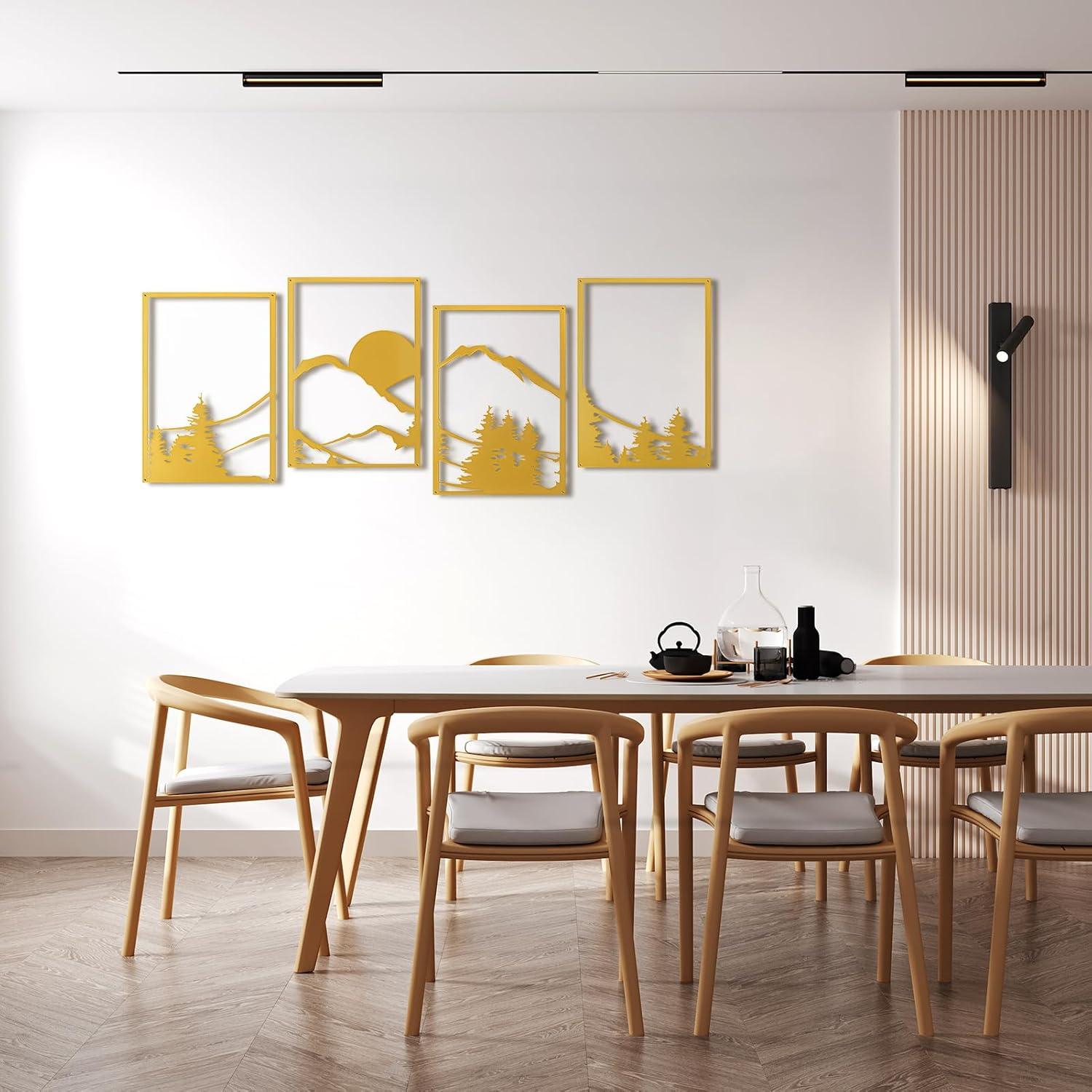 imageArt3d Black Metal Wall art 4 Pieces Wall Decor for Living Room Bedroom Hallway Hotel Natural Mountain Pattern Wall Art Style Line Art Wall DcorGoldMountain