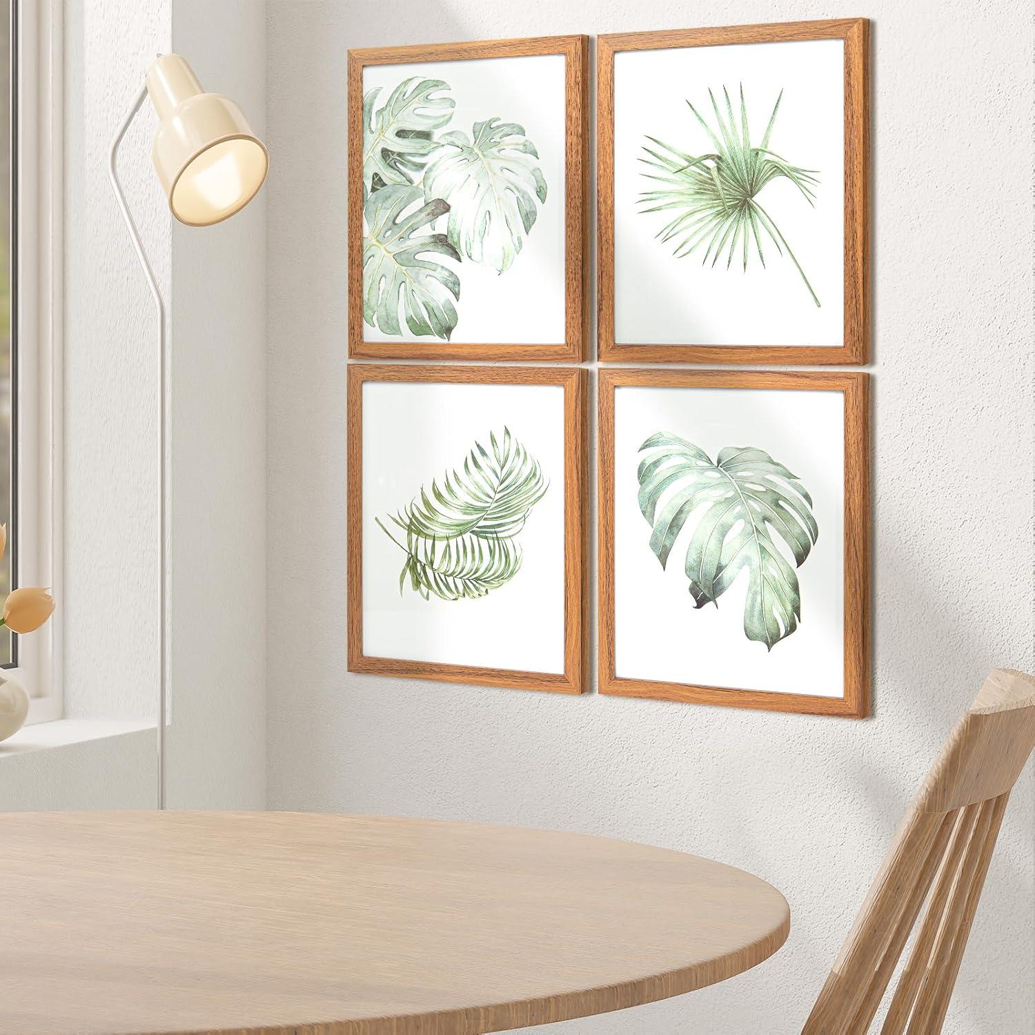 imageArt3d Framed Wall Art Set of 4 for Wooded Aesthetic Wall Decor for Living room Kitchen Hallway Bedroom Green Plant Picture Frame Neutral Botanical Wall PrintsBrown