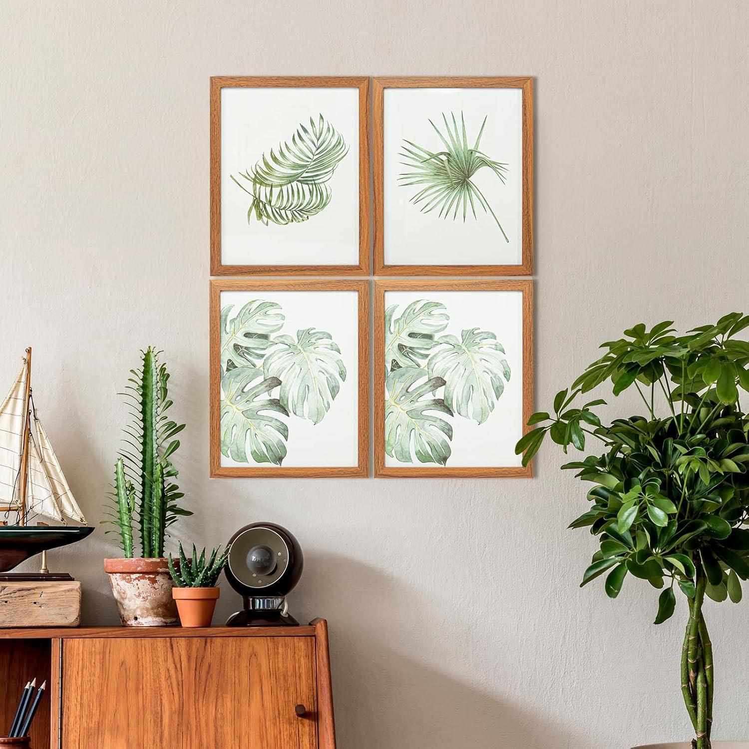 imageArt3d Framed Wall Art Set of 4 for Wooded Aesthetic Wall Decor for Living room Kitchen Hallway Bedroom Green Plant Picture Frame Neutral Botanical Wall PrintsBrown