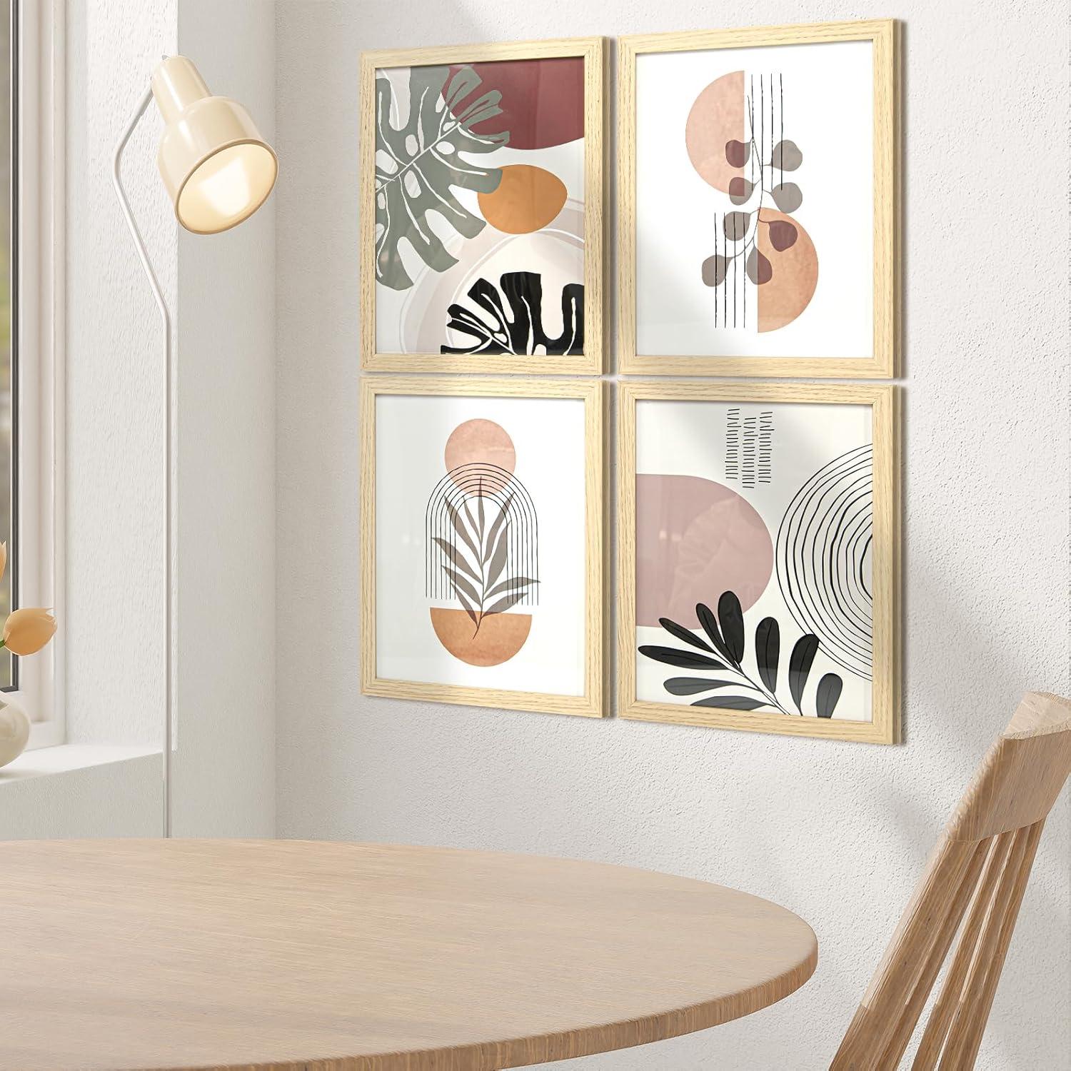 imageArt3d Framed Wall Art Set of 4 for Wooded Aesthetic Wall Decor for Living room Kitchen Hallway Bedroom Green Plant Picture Frame Neutral Botanical Wall PrintsBeige