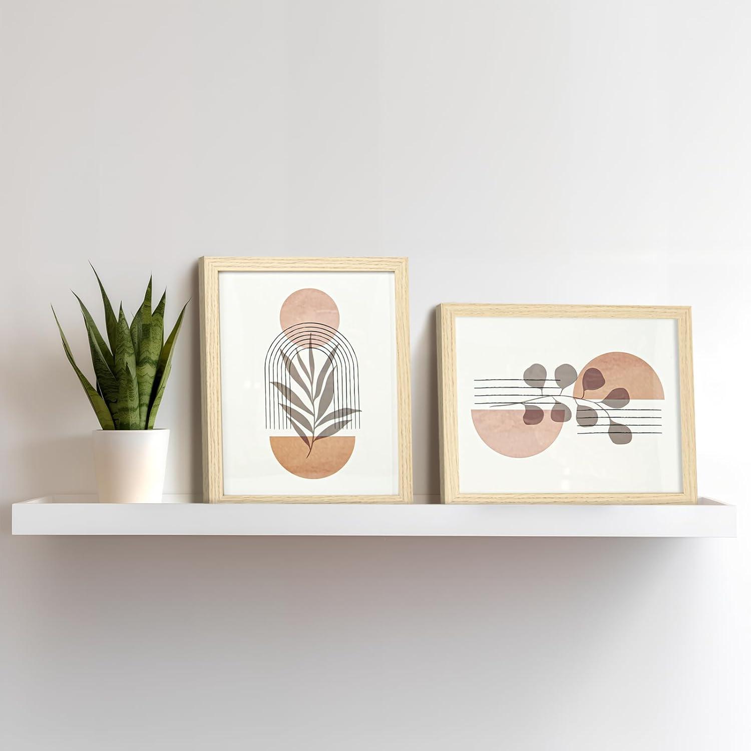 imageArt3d Framed Wall Art Set of 4 for Wooded Aesthetic Wall Decor for Living room Kitchen Hallway Bedroom Green Plant Picture Frame Neutral Botanical Wall PrintsBeige