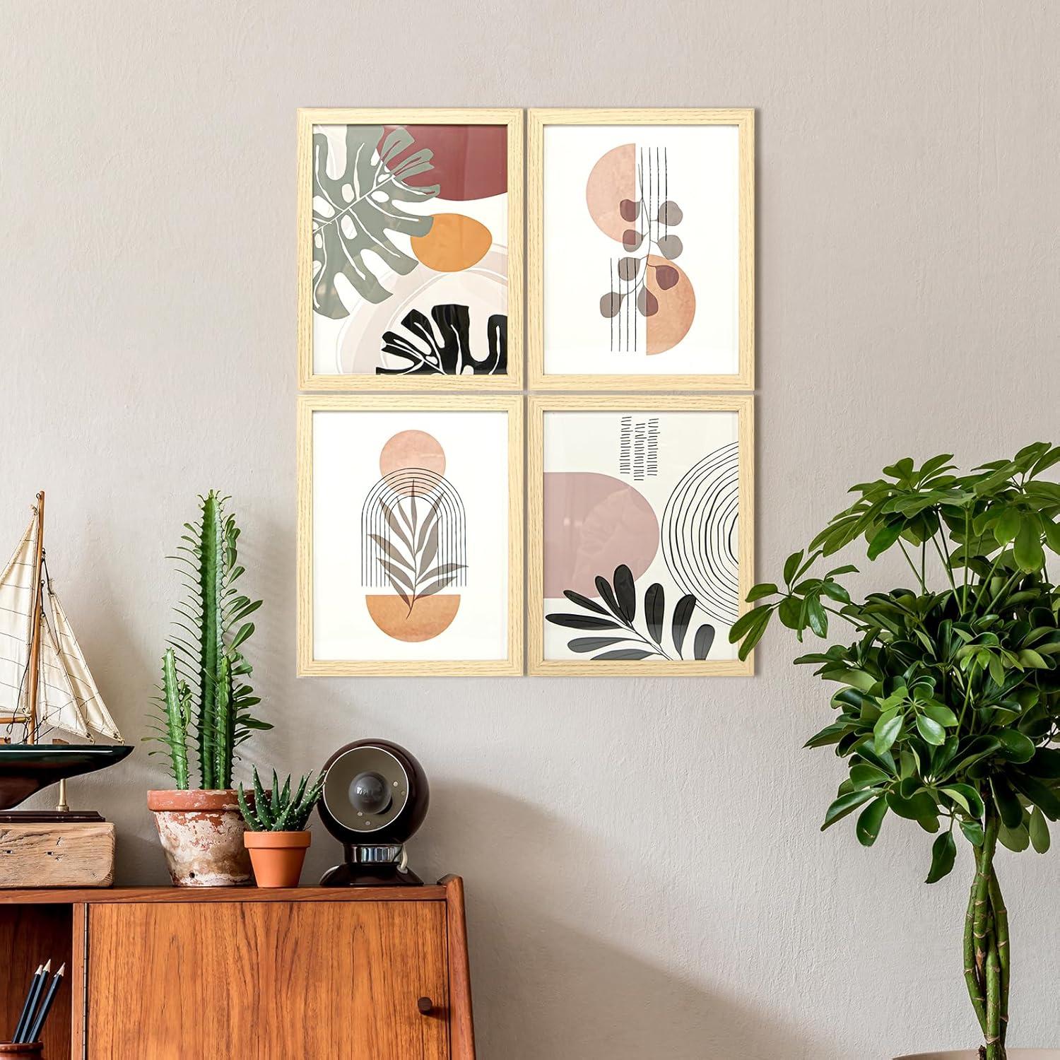 imageArt3d Framed Wall Art Set of 4 for Wooded Aesthetic Wall Decor for Living room Kitchen Hallway Bedroom Green Plant Picture Frame Neutral Botanical Wall PrintsBeige