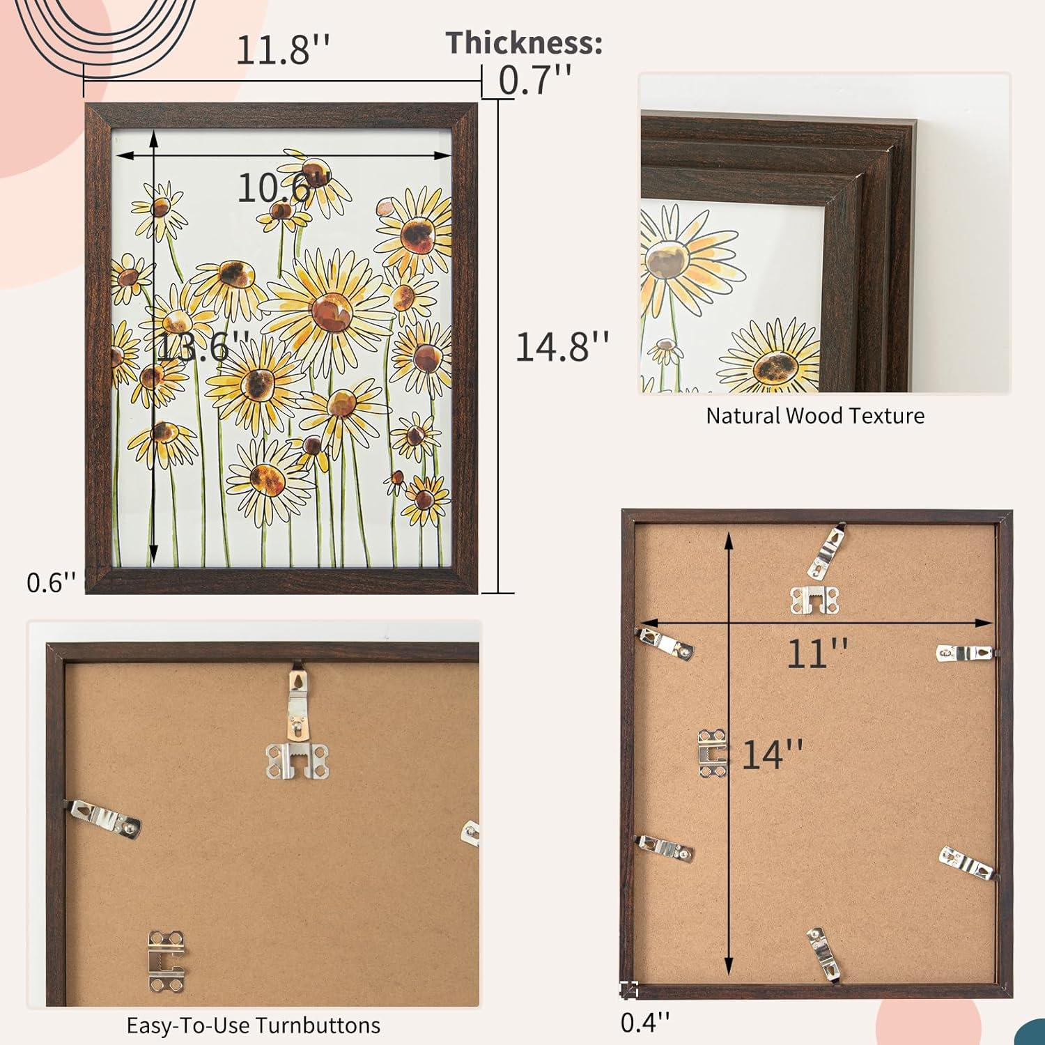 imageArt3d Framed Wall Art Set of 4 for Wooded Aesthetic Wall Decor for Living room Kitchen Hallway Bedroom Green Plant Picture Frame Neutral Botanical Wall PrintsDark Brown