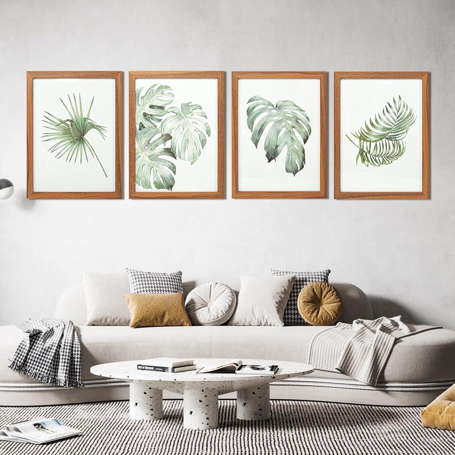 imageArt3d Framed Wall Art Set of 4 for Wooded Aesthetic Wall Decor for Living room Kitchen Hallway Bedroom Green Plant Picture Frame Neutral Botanical Wall PrintsBrown