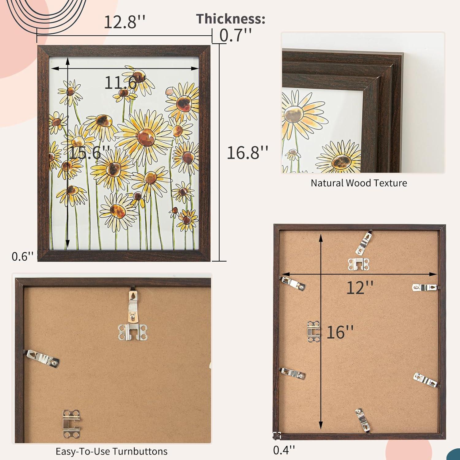 imageArt3d Framed Wall Art Set of 4 for Wooded Aesthetic Wall Decor for Living room Kitchen Hallway Bedroom Green Plant Picture Frame Neutral Botanical Wall PrintsDark Brown