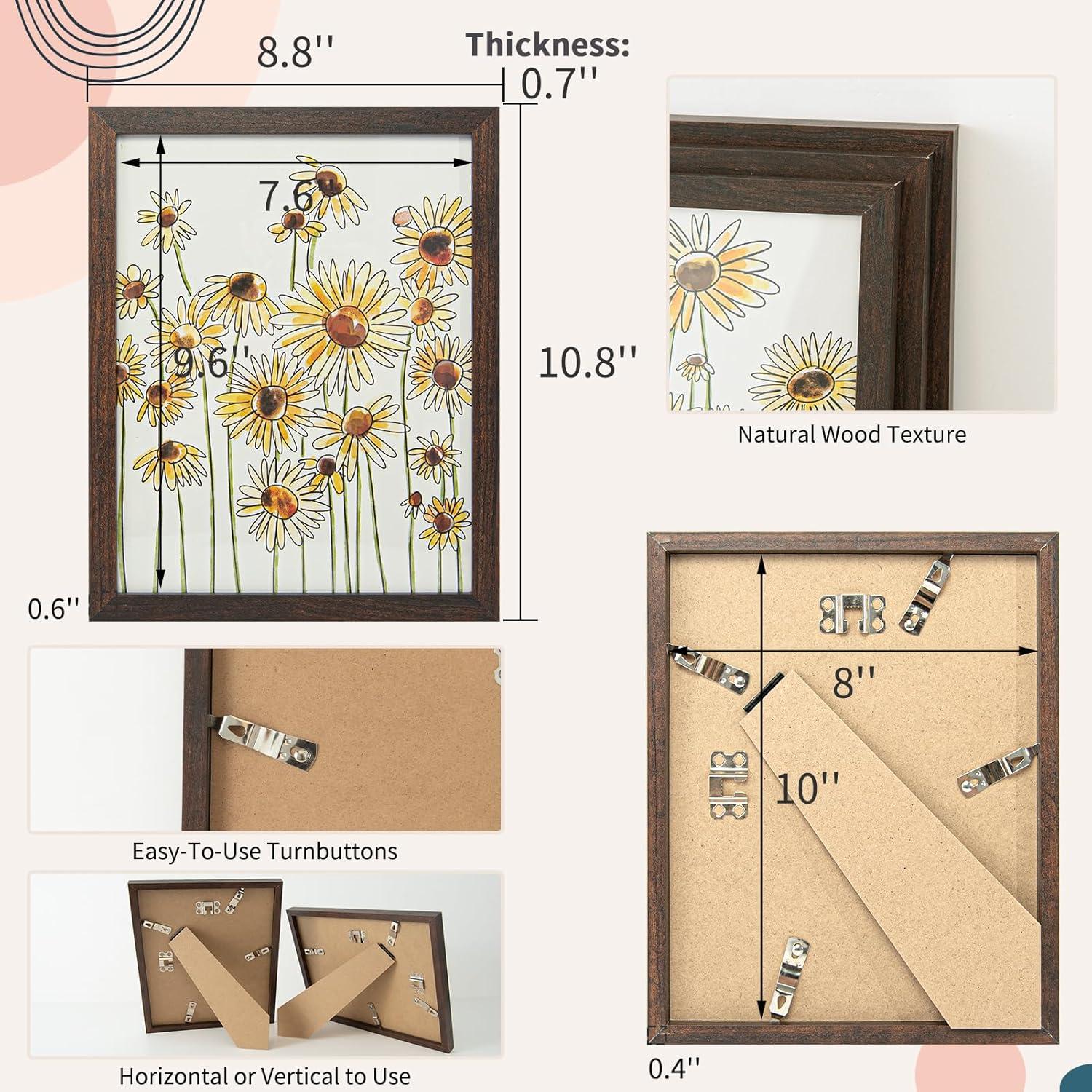imageArt3d Framed Wall Art Set of 4 for Wooded Aesthetic Wall Decor for Living room Kitchen Hallway Bedroom Green Plant Picture Frame Neutral Botanical Wall PrintsDark Brown