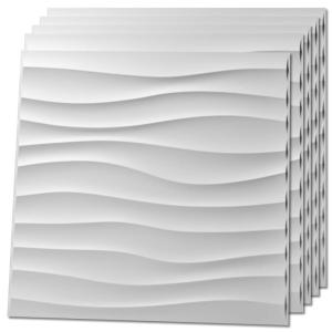 imageArt3d 12 Pack 3D Wave Design Wall panels 197quotx197quot PVC Panel for Interior Wall Decor Living Room Office TV Background WhiteSquare White