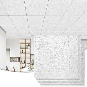 imageArt3d Acoustic Drop Ceiling Tiles 2x2ft 12Pack Soundproof Panels 24x24 for Wall Coverings WhiteSquare Stucco White