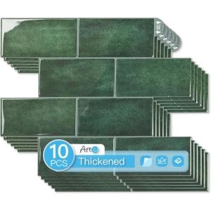 imageArt3d Peel and Stick Backsplash 10Pack Thickened Stick on Subway Tiles Faux Ceramic Tiles for Kitchen Bathroom White with Black GroutDark Green