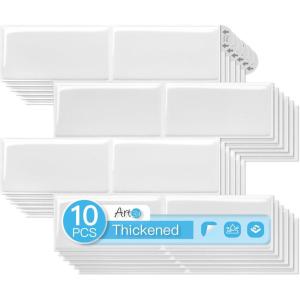 imageArt3d Peel and Stick Backsplash 10Pack Thickened Stick on Subway Tiles Faux Ceramic Tiles for Kitchen Bathroom White with Black GroutWhite