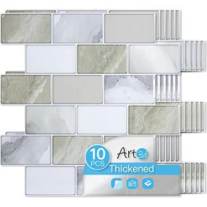 imageArt3d Peel and Stick Backsplash for Kitchen White Subway 10 Tiles Thicker DesignBeige  White