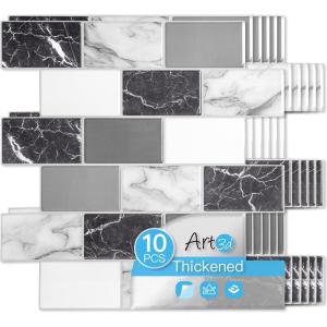imageArt3d Peel and Stick Backsplash for Kitchen White Subway 10 Tiles Thicker DesignBlack White Grey Marble