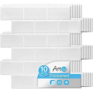 imageArt3d Peel and Stick Backsplash for Kitchen White Subway 10 Tiles Thicker DesignWhite Washed