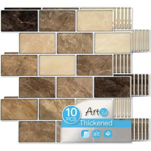 imageArt3d Peel and Stick Backsplash for Kitchen White Subway 10 Tiles Thicker DesignYellow Jasper