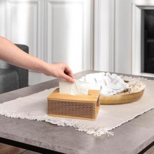 imageArt3d Rectangle Tissue Box Cover Bamboo Tissue Box Holder Facial Tissue Case Dispenser for Living Room Bathroom Vanity Countertop Tabletop